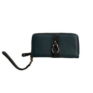 Target Hunter Green Zip Up Billfold Wallet Clutch Brass and Black Details
